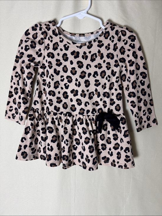 The Children's Place Other - The Children's Place Beige Leopard-Print Long Sleeve Peplum Top with Black Bow